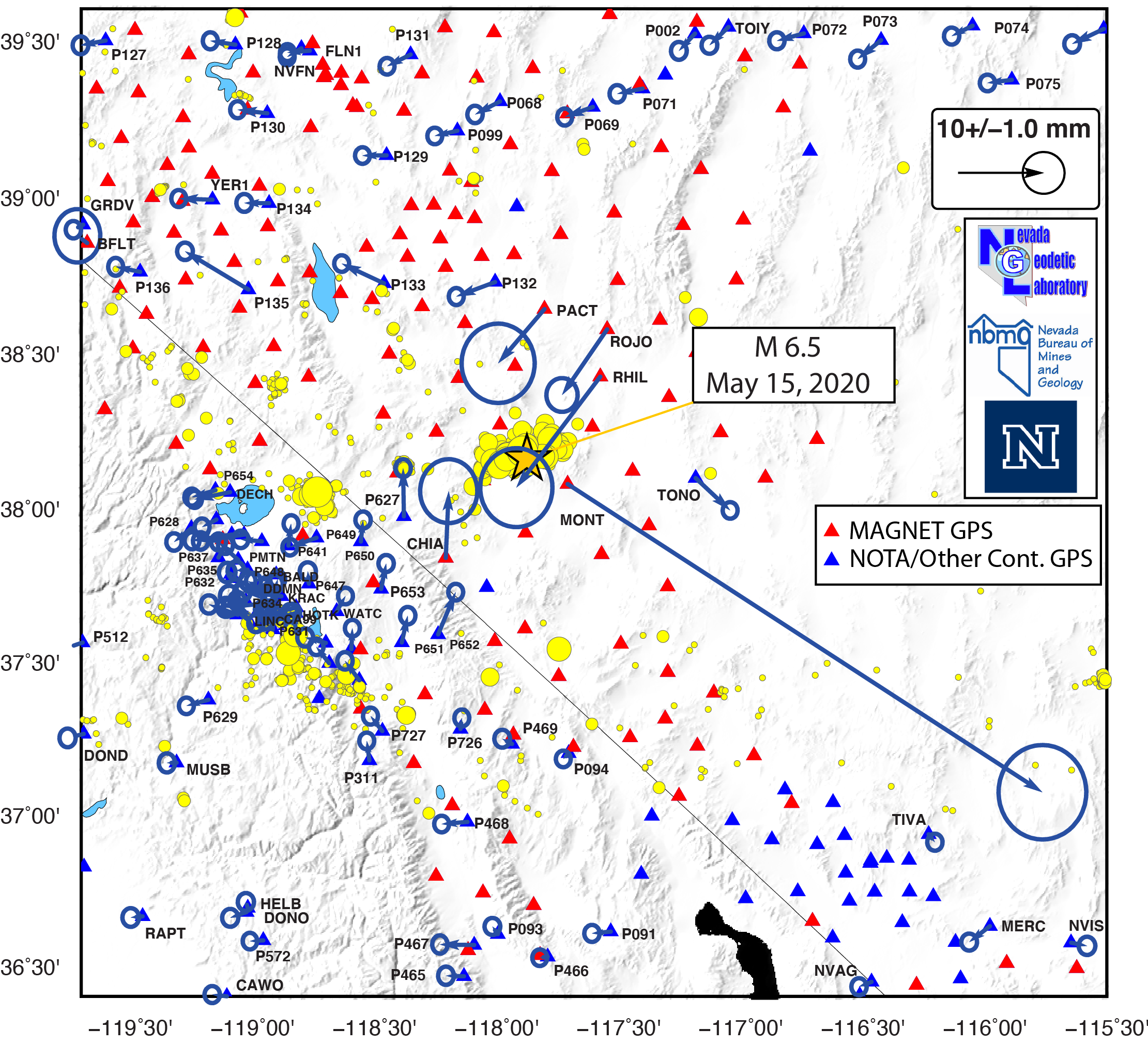 Map of Earthquakes and GPS displacements